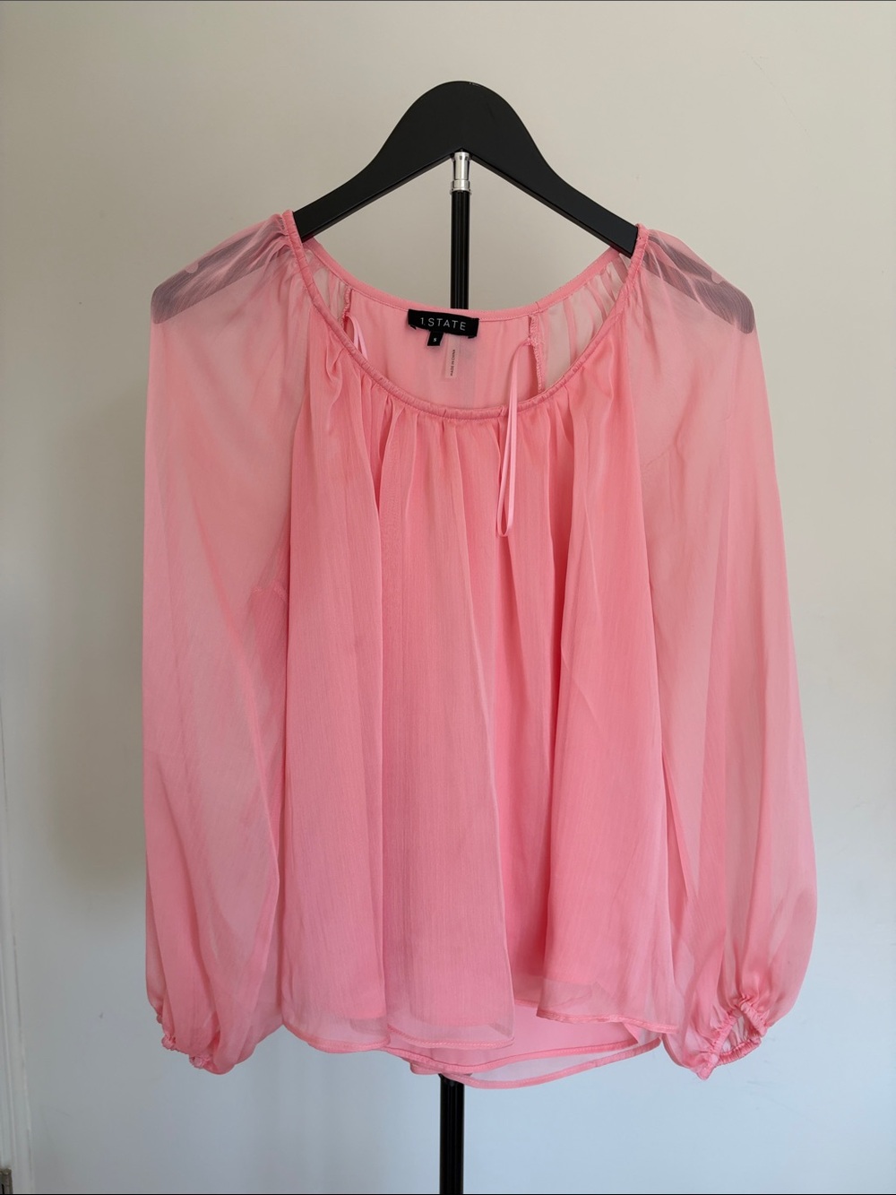 STATE Pink Sheer Peasant Blouse